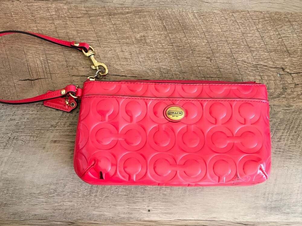 Coach Hot Pink Patent Leather Embossed Logo Wristlet